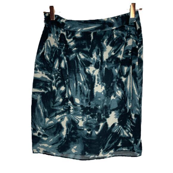 Ann Taylor Womens Faux Wrap Silk Ruffle Skirt Blue Gray Abstract Print Size 2 - Picture 2 of 4
